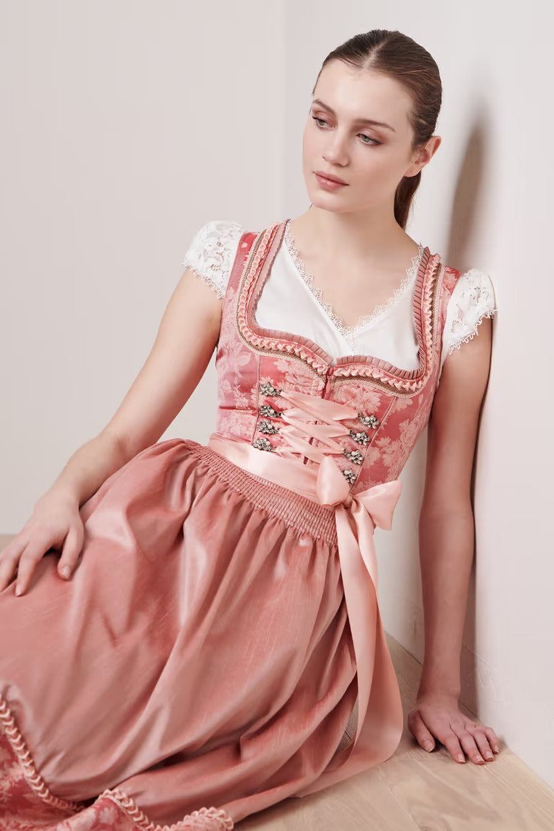 Kruger Midi Dirndl 2pcs. 60cm "Rosmerta" red (34,36)