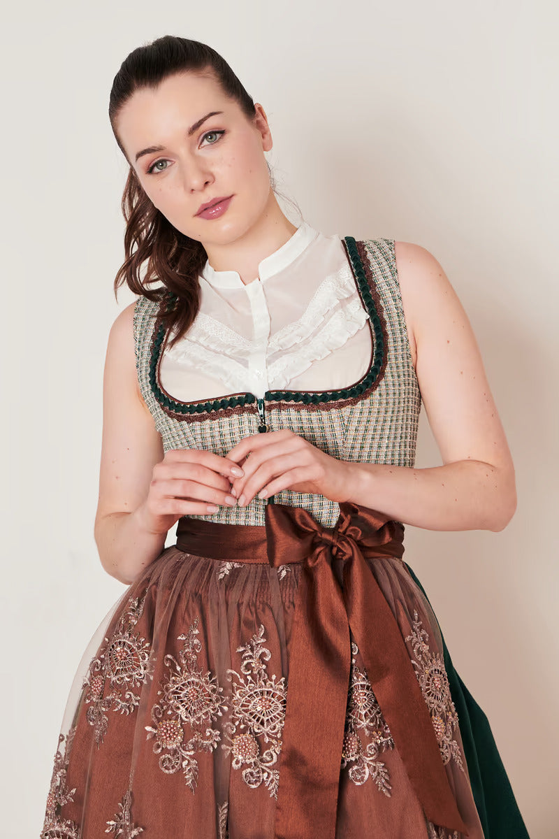 Kruger Midi Dirndl 2pcs. 60 cm "ASTERIA" green (low stock) 48