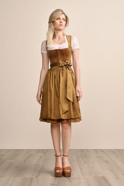 Kruger Midi Dirndl 2pcs. 60cm "Suzanne" brown (closeout)